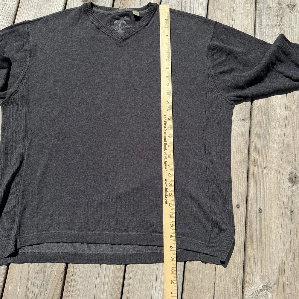 Tommy Bahama Mens Large V Neck Sweater 100% Cotton Charcoal Gray Pullover